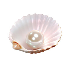 Shiny white pearl in shell isolated on white or transparent background