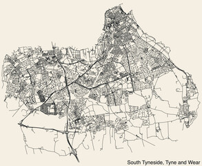 Street roads map of the METROPOLITAN BOROUGH OF SOUTH TYNESIDE, TYNE AND WEAR