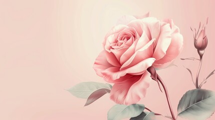 Beautiful pink rose on a pink background with a place for text - Generative AI