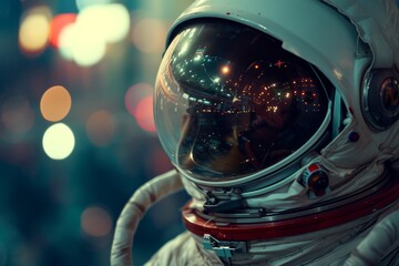 Close up of astronaut on bokeh background Generative AI