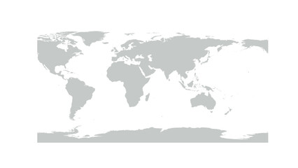 Fototapeta na wymiar Simplified World Map in PlateCarree Projection, from -125 Longitude at left
