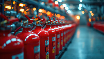 fire extinguishers lined up in a building