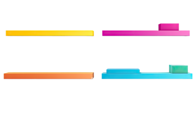 Collection of colorful floating shelves isolated on white or transparent background