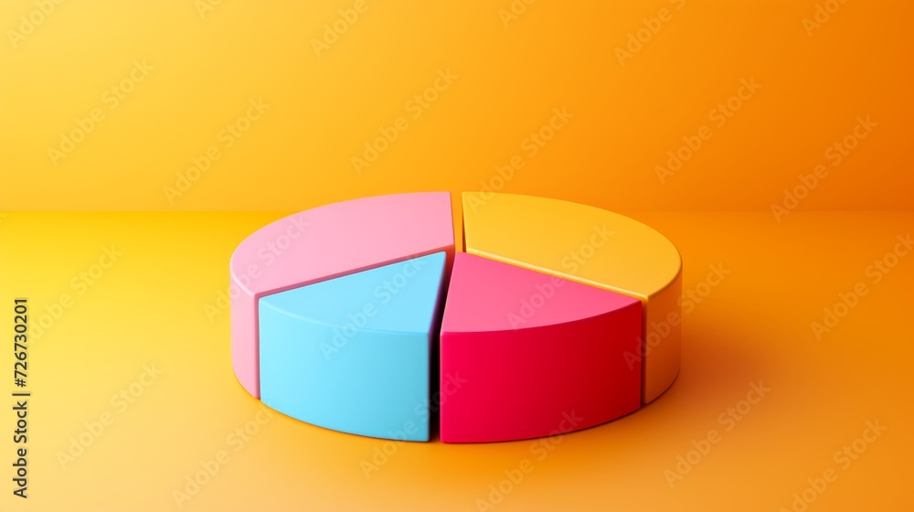 Poster 3d pie chart isolated on orange background. 3d render illustration - generative ai