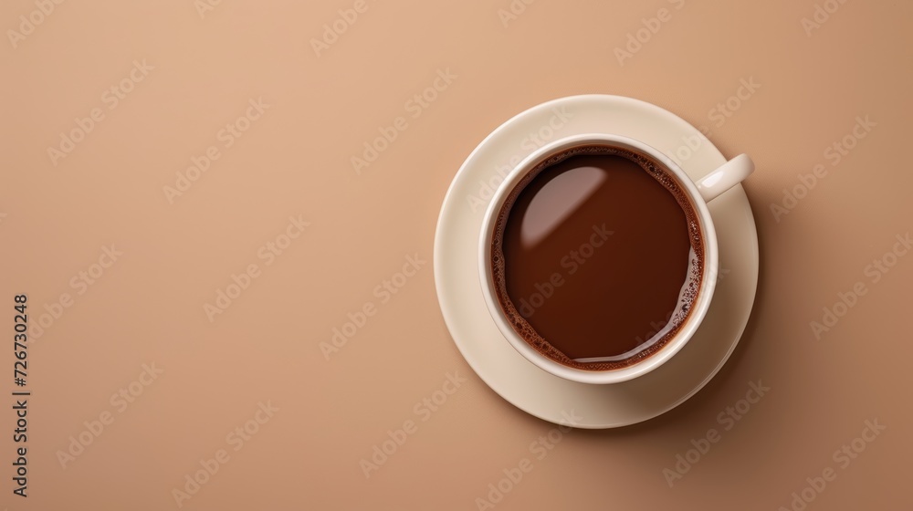 Poster cup of coffee on a brown background. 3d rendering. - generative ai
