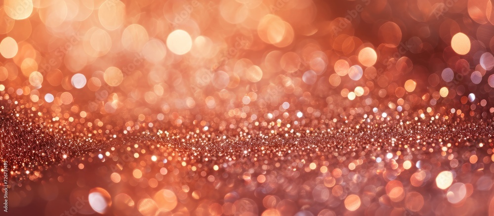 Poster macro abstract texture background with bokeh featuring sparkling copper glitter.
