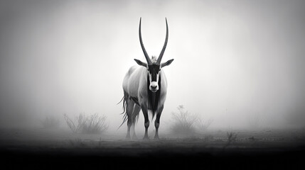 portrait of an oryx in the fog