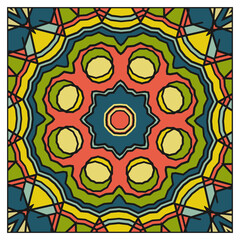 Square mosaic panel with concentric geometric patterns. Decor element for a design project. Multicolor palette. Version No. 4. Vector illustration