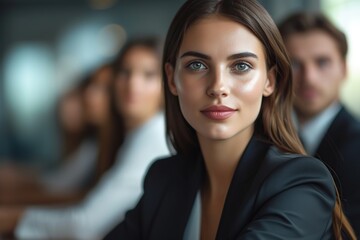 Obraz premium Businesswoman discussing with colleagues in conference room during meeting at office