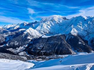 Skiing in Bellvue Saint-Gervais-les-Bains, Alps mountain, France.