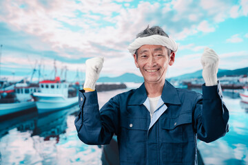 漁港で働く漁師