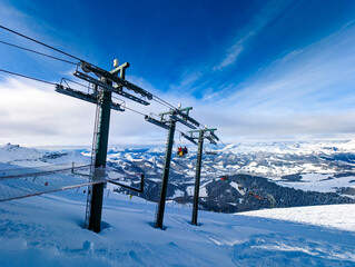Skiing in Bellvue Saint-Gervais-les-Bains, Alps mountain, France.