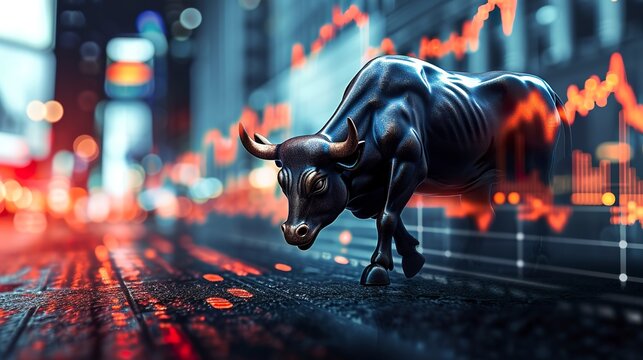 A bull as a symbol of optimism and growth in the stock market. Taurus represents investor confidence and symbolizes a robust market on the rise.