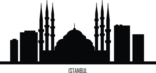 Istanbul skyline. Istanbulskyline and landmarks silhouette, Black tone gradient design on white background, vector illustration. Landscape in flat style. Istanbul city template for your design.