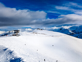 Winter French Alps, ski resort Flaine, Grand Massif near Mont Blanc, France