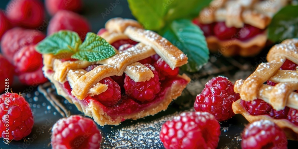 Poster raspberry pie with a lattice top. generative ai.