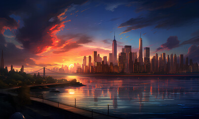 sunset over the city
