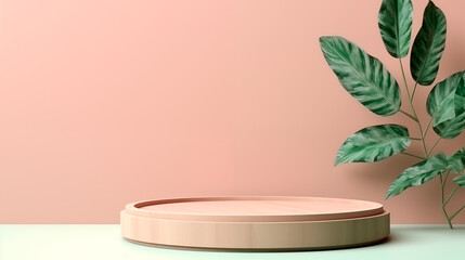 Wooden Platform Rose Pink Pastel Red Soft Empty Blank Plate Podium Pedestral Table Stand Mockup Product Display Showcase Wood Surface Podest Presentation Geometric Modern Minimalism