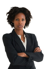 Serious african american businesswoman isolated on transparent background.