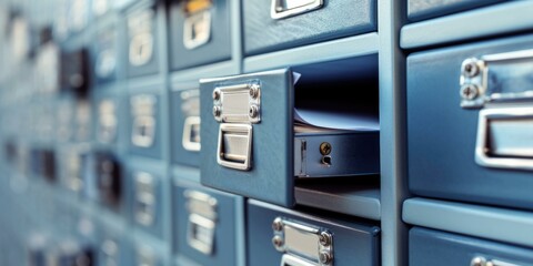 A close up of a file cabinet with many files. Generative AI.