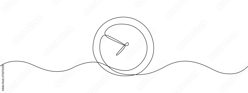 Poster a continuous one line drawing of a clock. vector illustration handdrawn style