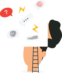Negative thinking bad attitude cause of failure or fear, Depression and sadness, Emotional or mental problem and stress anxiety concept,
