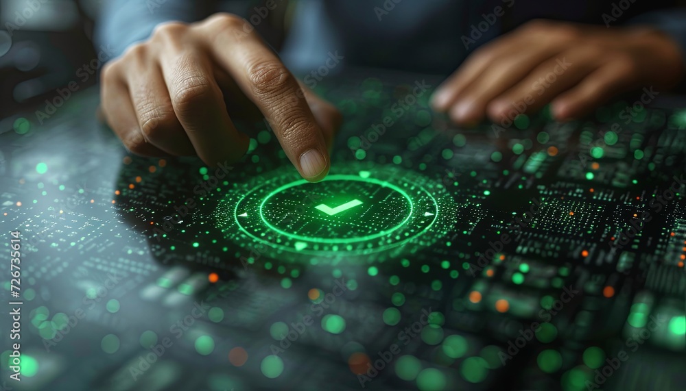 Poster close up of a persons hand on a computer. generative ai.