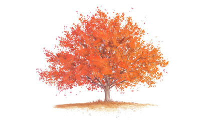  a drawing of an orange tree with leaves falling off of it's branches and a white sky in the background.