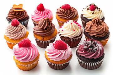 Collection of Sweet Tasty Cupcakes, Delicious Assortment Isolated on White Background