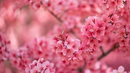 Naklejka premium a bunch of pink flowers are blooming on the branches of a tree in front of a blurry background.