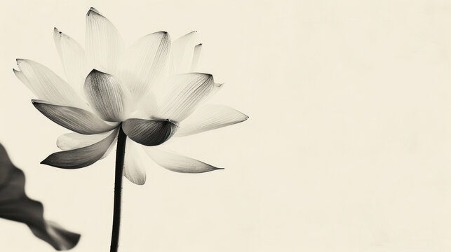  a black and white photo of a flower on a stem with a blurry background of the petals and petals.