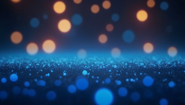 Glitter light blue particles stage and light shine abstract background. Flickering particles with bokeh effect. Blue glow particle abstract bokeh background; Generative AI
