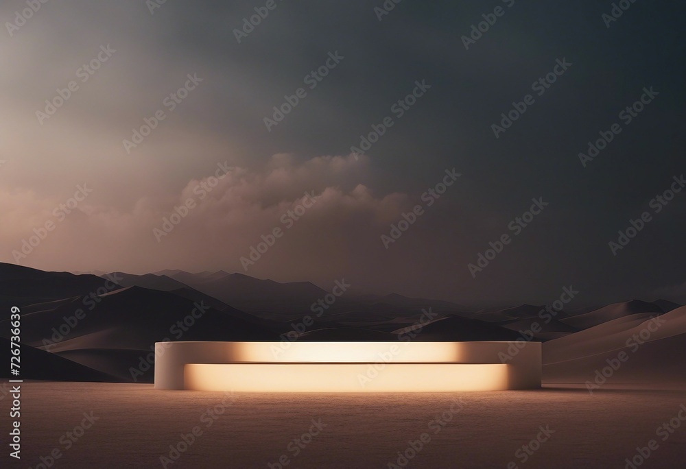 Poster minimal podium in a desert dark environment gradient sky for product presentation with copy space