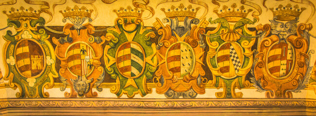 Antique heraldic banner. Medieval decoration ornament, vintage shield shape.