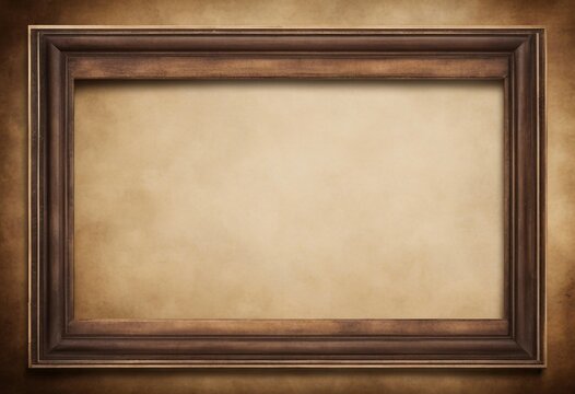 Landscape oriented blank wood frame with a line of the border on old rustic vintage paper