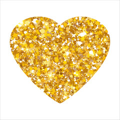 Gold glitter heart. Luxury shimmer heart shape. Sparkling symbol of love.