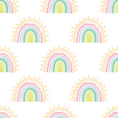 Seamless pattern with rainbow doodle for decorative print, wrapping paper, greeting cards, wallpaper and fabric