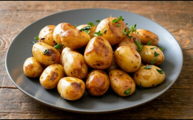 Roasted rustic potatoes with sprinkles of fine herbs
