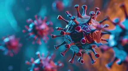 Fototapeta na wymiar Close-up of a Red and Blue Virus