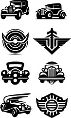 set of transport icons, car, Set of black and white Logo patterns, seamless, vector, design, black, tire, illustration