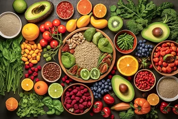 Poster A vibrant array of assorted raw organic vegetables artfully arranged, enticingly promoting a healthy detox diet for a nutritious lifestyle. © Людмила Мазур