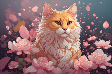 fantasy flowers cat generative art