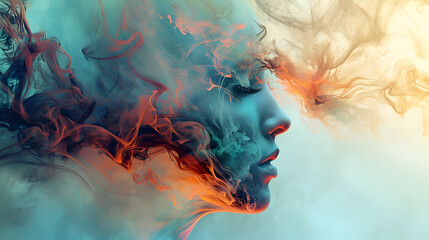 double exposure lady in colorful smoke portrait, generative ai - 726741676