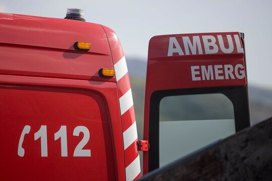 Red fire ambulance, emergency line 112.