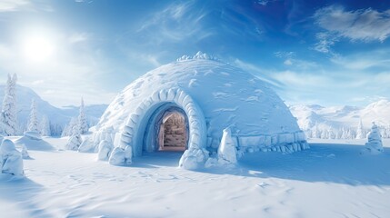 Igloo building from the snow with winter snowy scenery