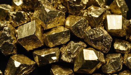 closeup macro view of a pyrite gemstone mineral on a black background a picture for banner