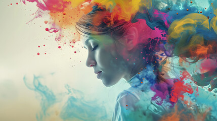 double exposure lady in colorful smoke portrait, generative ai - 726742037