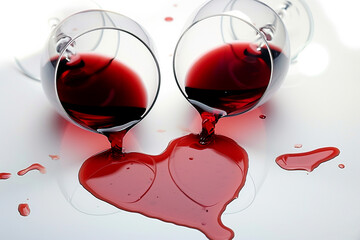 Spilled Wine Forming Heart from Tipped Glasses