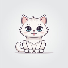Cute kitty of kawaii style with big eyes and jolly smiling vector illustration in white background