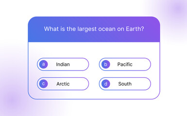 Quiz questions game template. Multiple choice test. Used in answer shows on TV and social media. Vector gradient design.